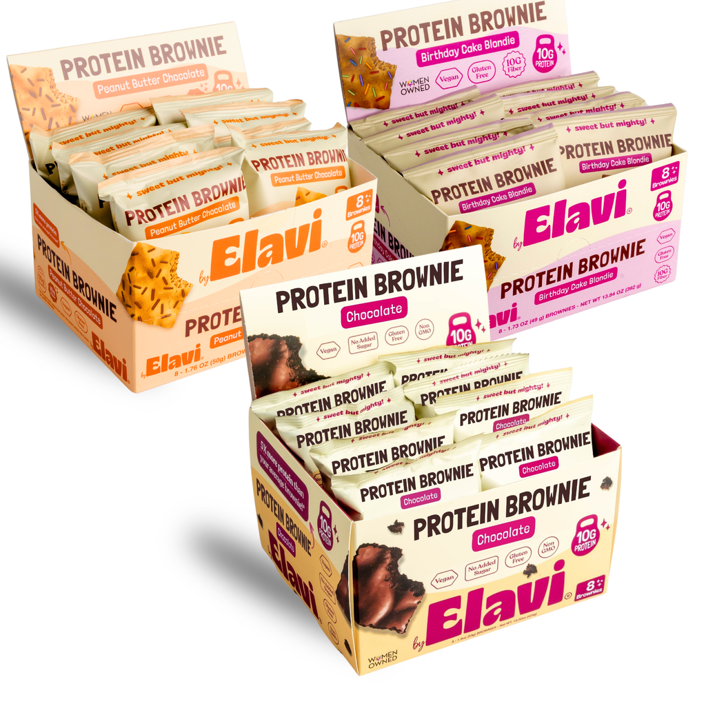 Elavi Protein Brownie Trio with Peanut Butter Chocolate, Birthday Cake and Chocolate